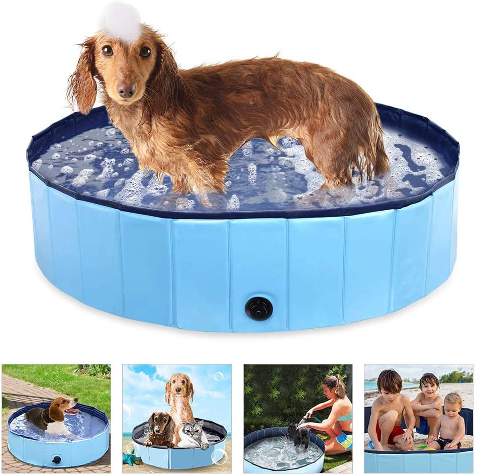 Foldable Dog Swimming Pool, Pet Dog Cat Bathing Tub Indoor Outdoor Puppy  Pool,Durable Dogs Paddling Pool in Yard Garden,Blue