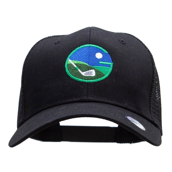 Golf Emblem Embroidered High Profile Mesh Cap - Black OSFM
