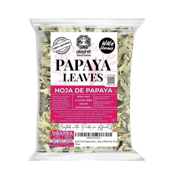 Akshit Dried Papaya Leaves, 2.6oz, 100% Natural Papaya Loose  Leaf Tea, Herbal Tea,  Non-GMO, Caffeine Free.