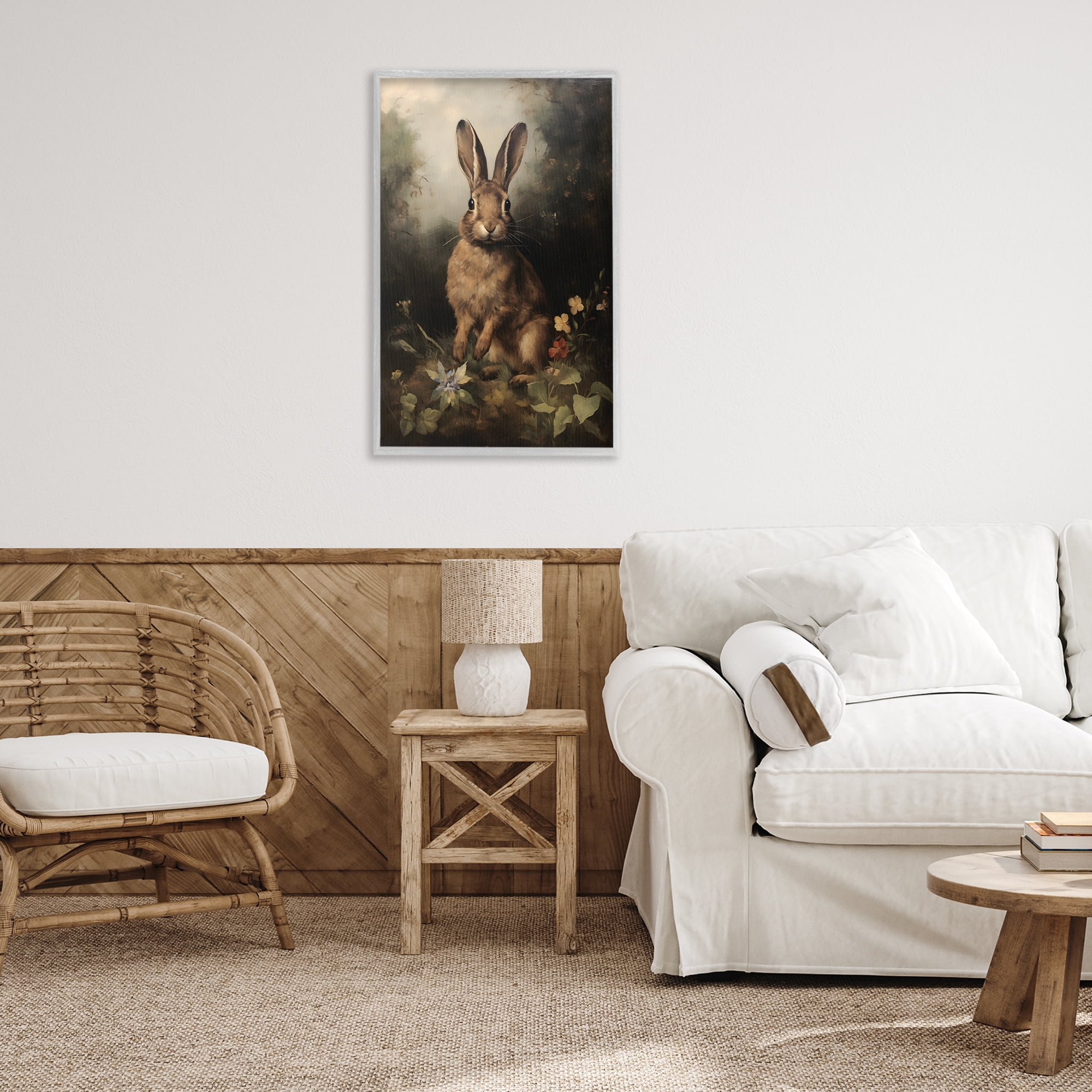 Stupell Industries Bunny in Nature Animals & Insects Painting Gray Framed Art Print Wall Art, 20 x 30