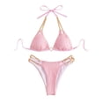 thumbnail image 1 of B91xZ Triangle Bikini Femmes Mode String Bas Deux Pièces Bikini Bretelles Doubles Mignon Maillot de Bain Triangle Bain, Rose XL, 1 of 5