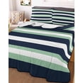 thumbnail image 3 of Quilts Full Size, Green Navy Blue Striped Soft Comforter Bedding Set for Bed, Chic Abstract Lines Geometric Lightweight Quilted Bedspread with Pillow Cover(2 Pieces) for All Season, 78x90 Inch, 3 of 6