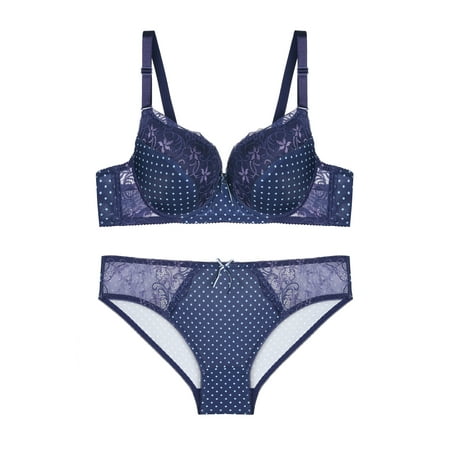 

Unique Bargains Women s 2 Piece Lace Polka Dots Matching Bras and Panty Set