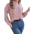thumbnail image 2 of Women'S Sweater Round Neck Texture Button Lantern Sleeve Tops Pullover Knit Pink L, 2 of 9