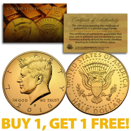 Ten Dollar Gold Coins - 2018-D 24K GOLD Gilded JFK Kennedy Half Dollar Coin (D Mint) BUY 1 GET 1 FREE