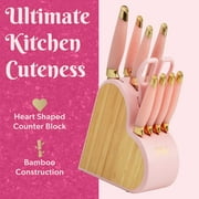 Paris Hilton 10-Piece Stainless Steel Kitchen Knife Set with Heart-Shaped Block, Pink