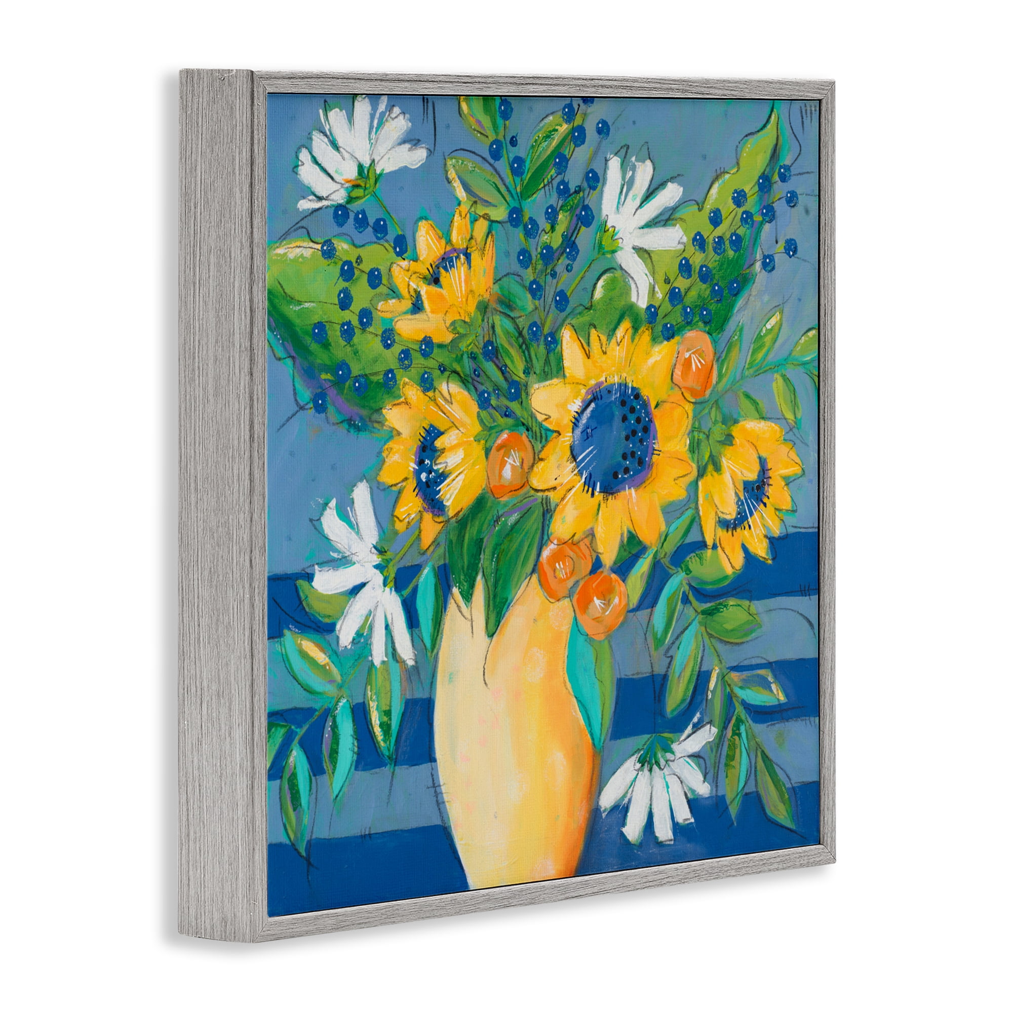 Stupell Industries Floral Bursts Among The Blue Gray Framed Giclee Art, design by Krinlox