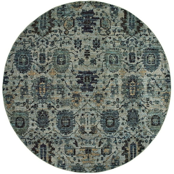 Oriental Weavers Andorra Area Rug - 7120A - 7'10" Round - in Blue/ Navy - Vintage Inspired, Stain Resistant, Family and Pet Friendly , Dining Room Rug