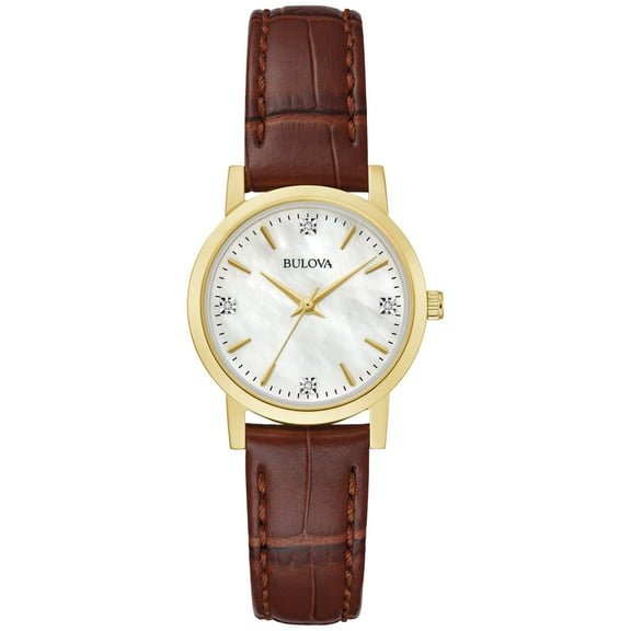 Bulova Women's Diamond Accent Brown Leather Strap Watch - 97P170