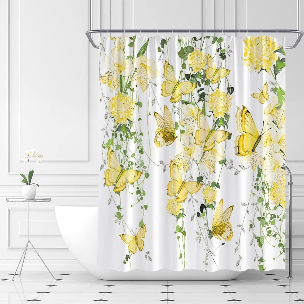 Ieskayiz Yellow Butterfly Polyester Shower Curtain, 70" x 84"