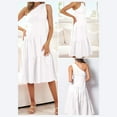 thumbnail image 2 of IROINNID Savings Wedding Guest Dresses for Women Evening Night Party Dress Summer One Shoulder Sleeveless Solid Color Ruffle Hem Flowy Pleated Elegant Formal Dress,White, 2 of 6