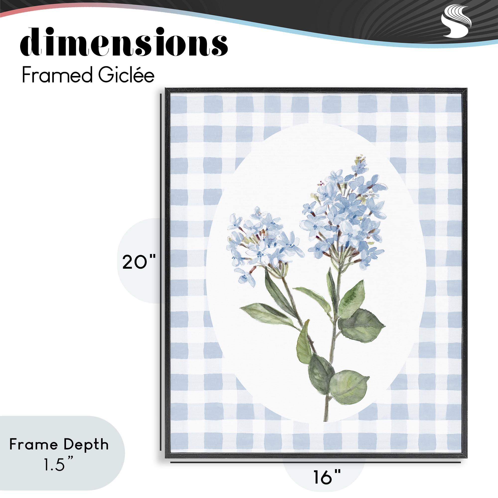 Stupell Industries Blue Checkered Blooms Black Framed Giclee Art, design by Lanie Loreth