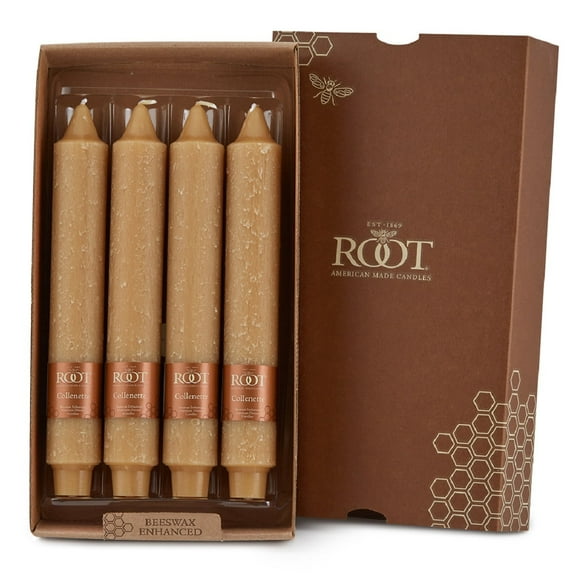 ROOT Candles Unscented Timberline™ Collenette Taper Candles, 9-inch Tall, Box of 4, Beeswax