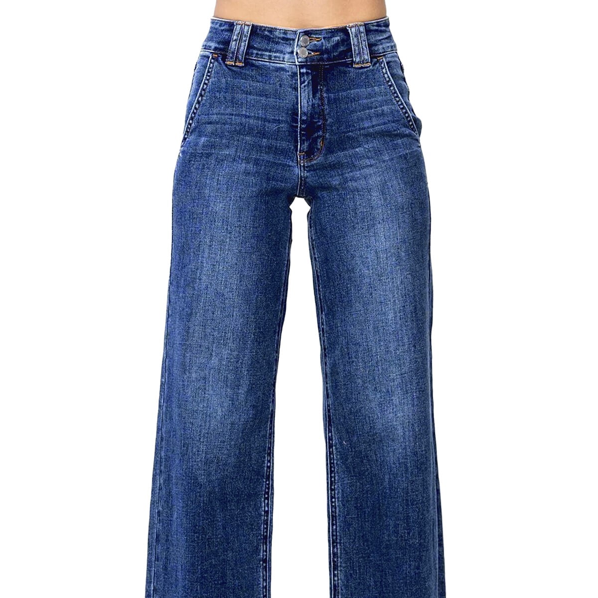 Women's Mid Rise Flare Jeans with Embroidery Detail Stretch Denim