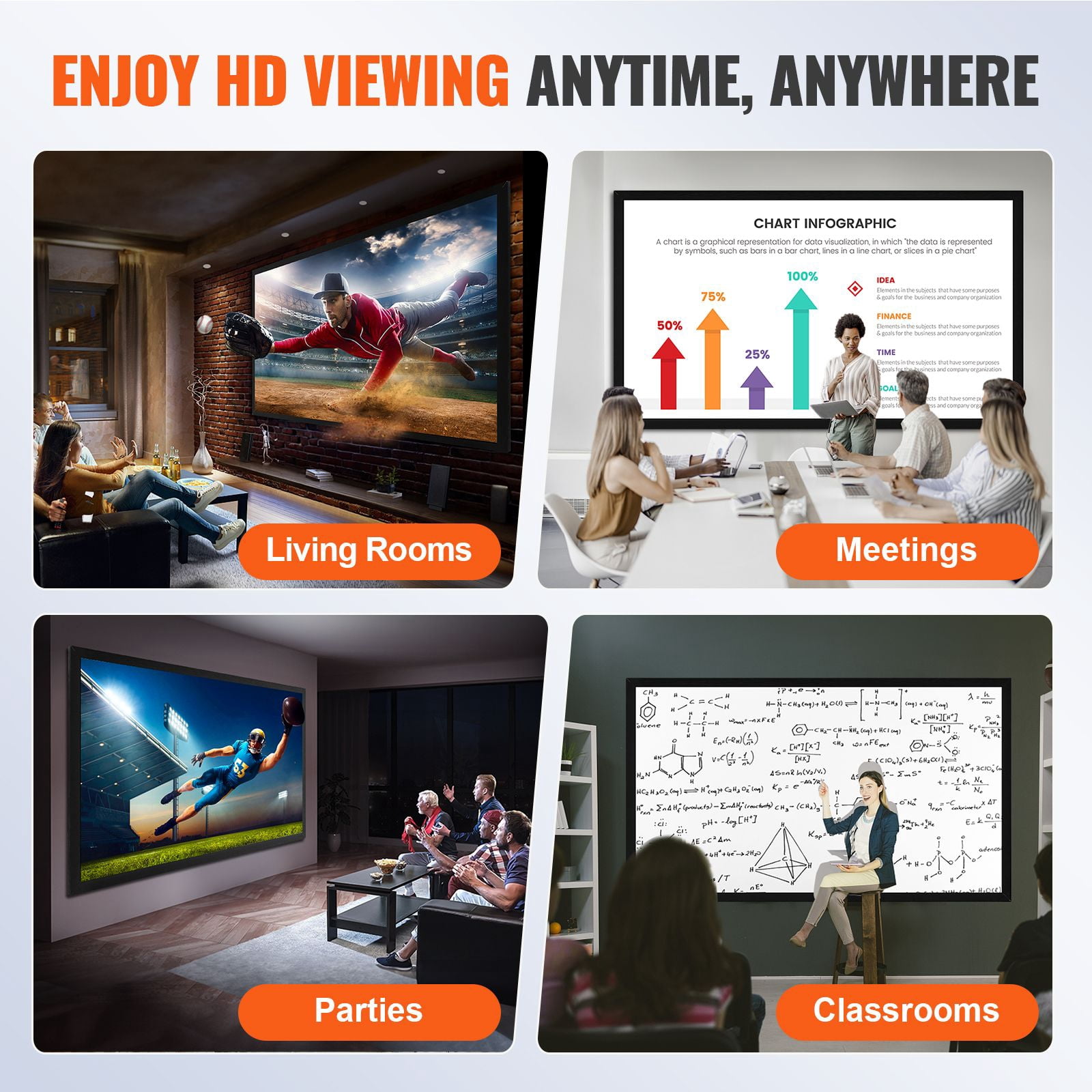 120" 16:9 Projector Screen Fixed Frame 4K HDTV Movie Theater 3D