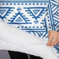 thumbnail image 3 of Oversized Wearable Blanket Hoodie,Boho Blue Geometric Ethnic Pattern Sherpa Blanket Hoodie with Super Pockets,Super Warm Fuzzy Pullover for Women & Men, 3 of 6
