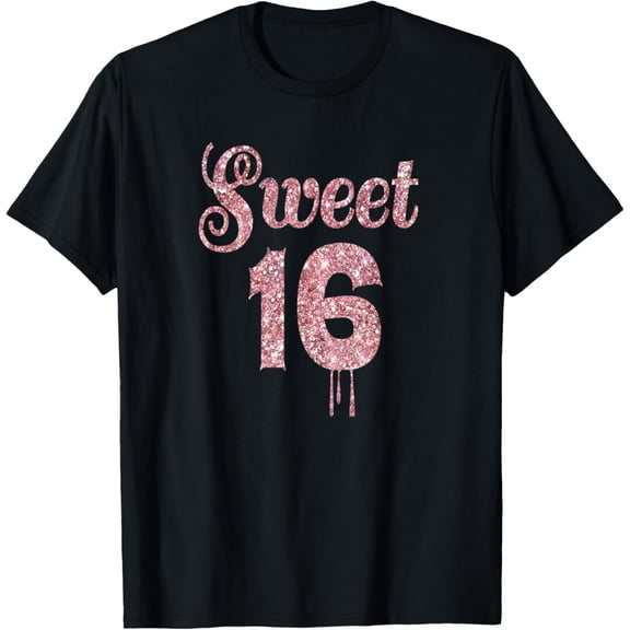 16th Birthday Gift Teen Sweet Sixteen Rose Pink 16 T-Shirtmen and women can wear, black, white, gifts.S,M,L,XL,2XL,3XL,17XL