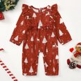thumbnail image 2 of Pandaie Baby Boys and Girls Christmas Holly Print Long Sleeve Jumpsuit Ruffle Shoulder Bow Winter Newborn Romper Outfit Wine,3-6 Months, 2 of 7