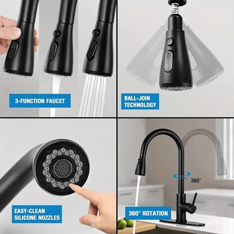 Matte Black Kitchen Faucets, Kitchen Faucets with Pull Down Sprayer, High Arc Single Handle Stainless Steel Sink Faucets 1 Holes, Kitchen Sink Faucets for Farmhouse Camper Laundry Rv Bar
