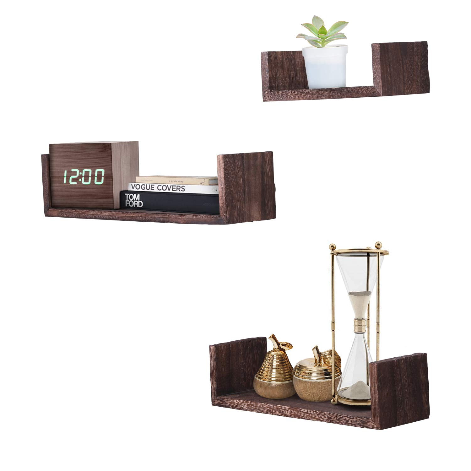 Rustic Wall Mounted U Shaped Floating Shelves Set Of 3 Large Medium And Small S Anchors Included Farmhouse For
