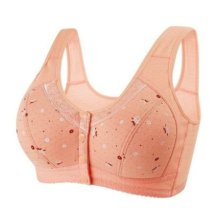 YEJIMAN Daisy Bras for Older Women Comfortable Convenient Front Closure Cotton Bras for Seniors Full Support No Underwire Bras  Multi-color Plus Size Underwear For Women