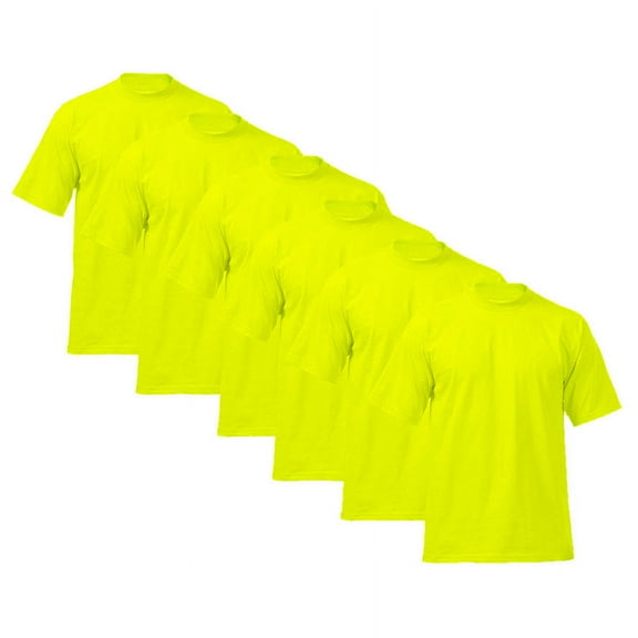 6 Pack Pro Club Men's Heavyweight Short Sleeve Crew Neck T-Shirt - Safety Green - Small