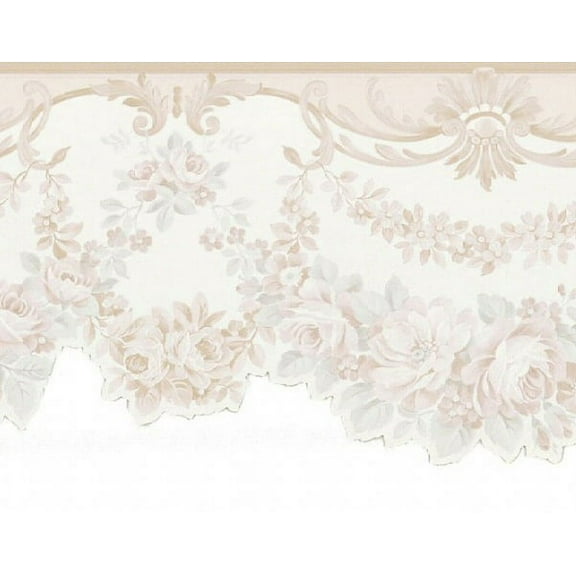 879092 Beige Satin Floral Swag Wallpaper Border FDB06957