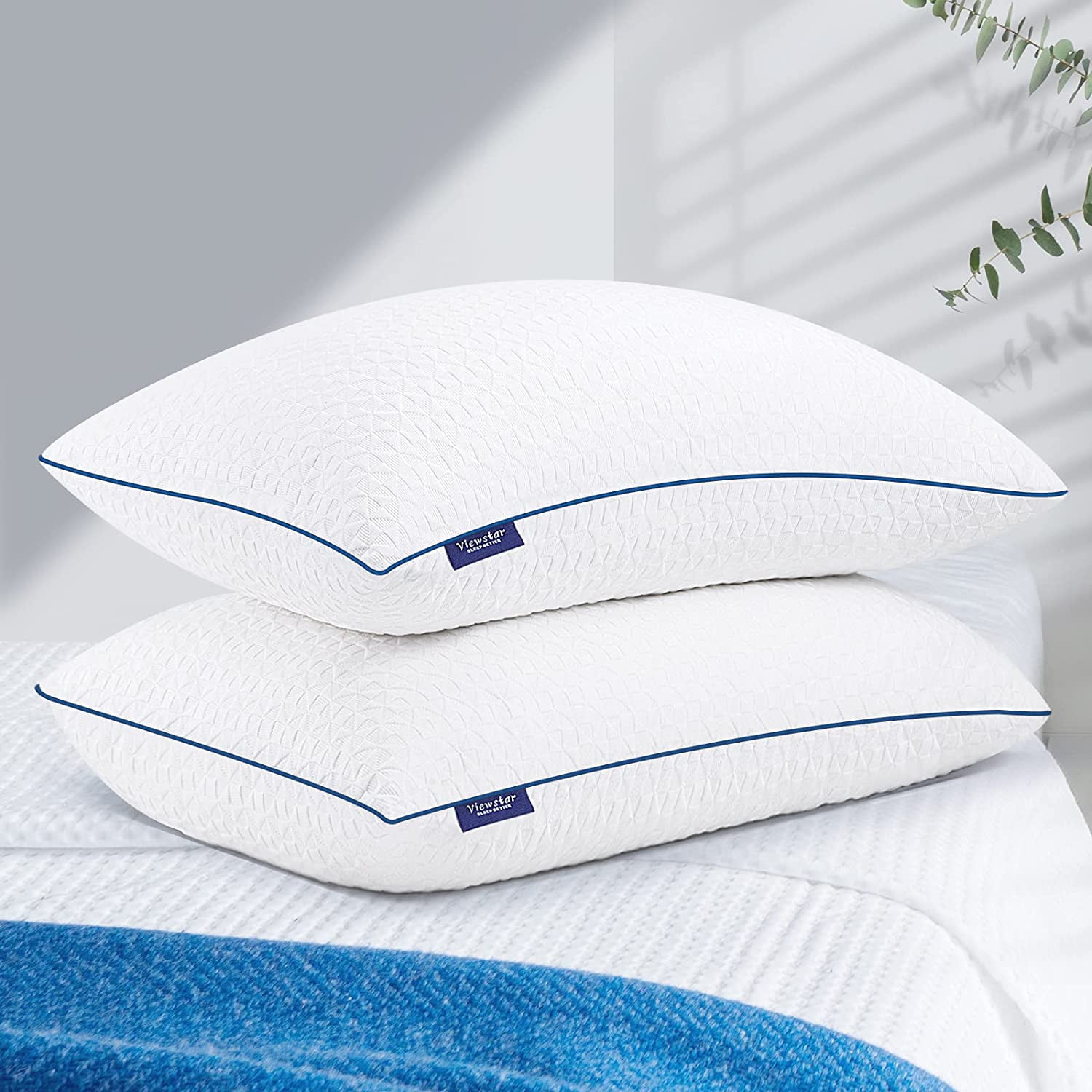 Viewstar Pillow for Sleeping, Cooling Shredded Memory Foam Pillow Queen