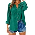 thumbnail image 3 of Fmbrln Womens Plus Size Linen Shirts Casual Long Sleeve V Neck Button Work Tops Loose Lightweight Shirts Fall Trendy Blouses Clothes Green 2XL, 3 of 5