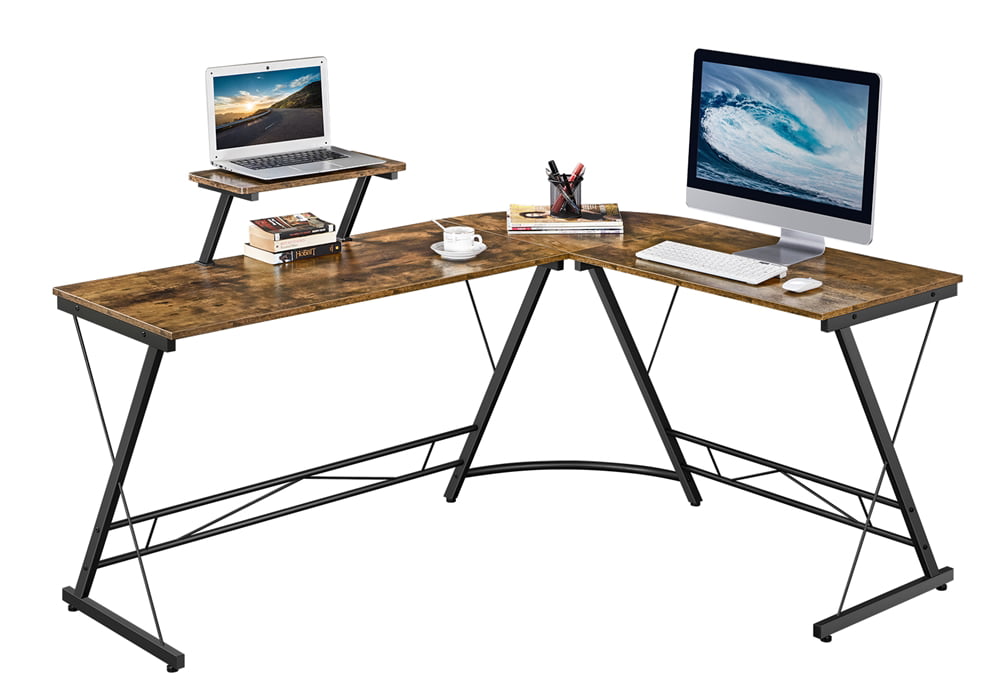 55.12 L x 19.68 W x 29.13 H SSLine Industrial L Shaped Desk Home Office Corner Computer Desk with CPU Stand Rustic Brown Wood and Metal PC Laptop Desk Workstation Large Gaming Table 