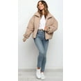 thumbnail image 5 of Women's 2025 Winter Cropped Puffer Jacket Long Sleeve Oversized Stand Collar Zip-Up Short Coat, 5 of 14