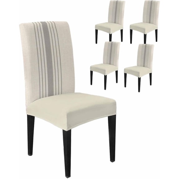 Chair Covers Set of 4, Watercolor Grey Striped Line Removable Stretchable Parsons Chair Slipcovers Protector for Kitchen Dining Room Vintage Linen Texture