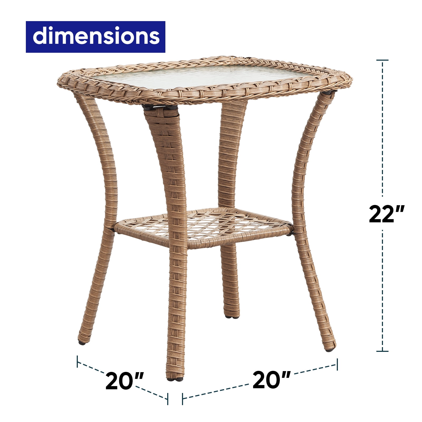 OPOHORO Outdoor Wicker Side Table,22x20x20 inch All Weather Rattan Small Patio Table Square End Table for Pool Balcony Deck Porch Lawn Backyard, Yellow