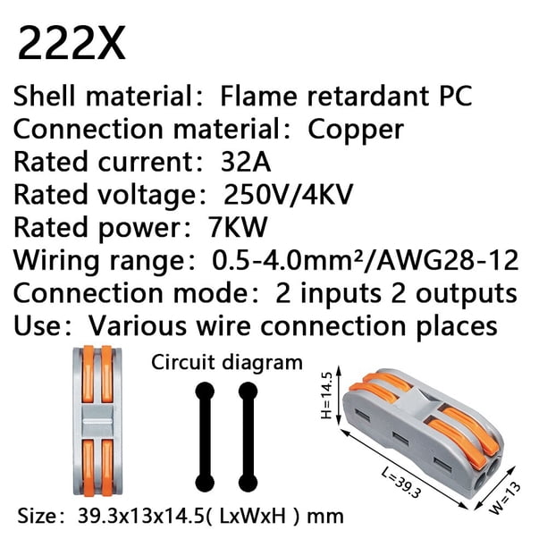 Conector de Cable compacto Universal 222X 212, conexión de cableado, iluminación, bloque de terminales de Conductor Push-in, Mini conector de Cable rápido