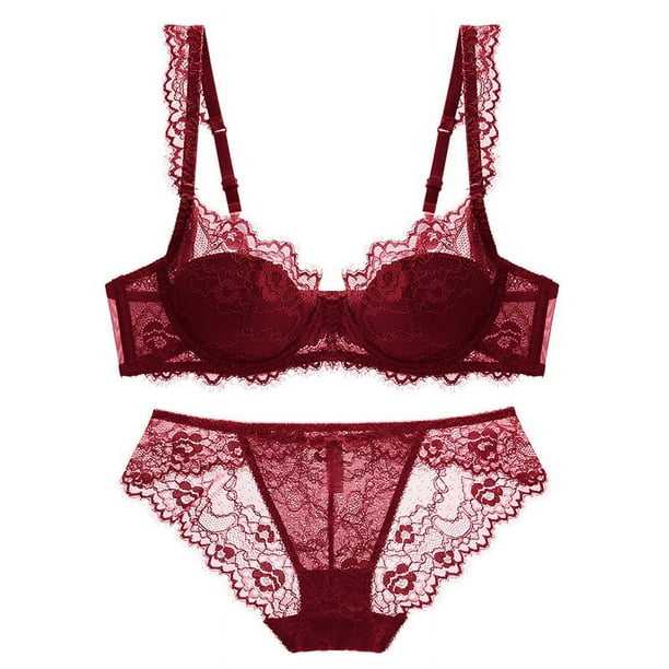 Sujetador de media copa, sujetador sexy, ropa interior ultrafina para mujer Pure Desire, conjunto de bragas con fruncido en el pecho pequeño, corsé francés