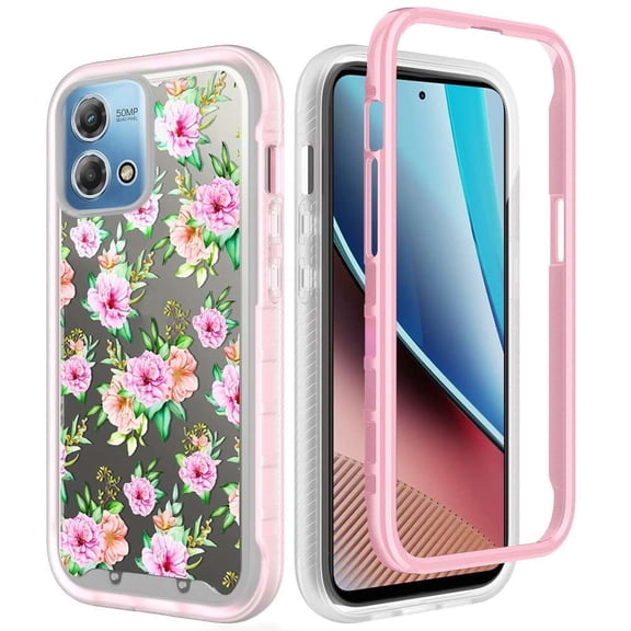 BD Dual Layer Protection Case (with LED Flashlight Keychain) for Motorola Moto G Stylus 5G 2023 - Pink Peach Carnation Flowers