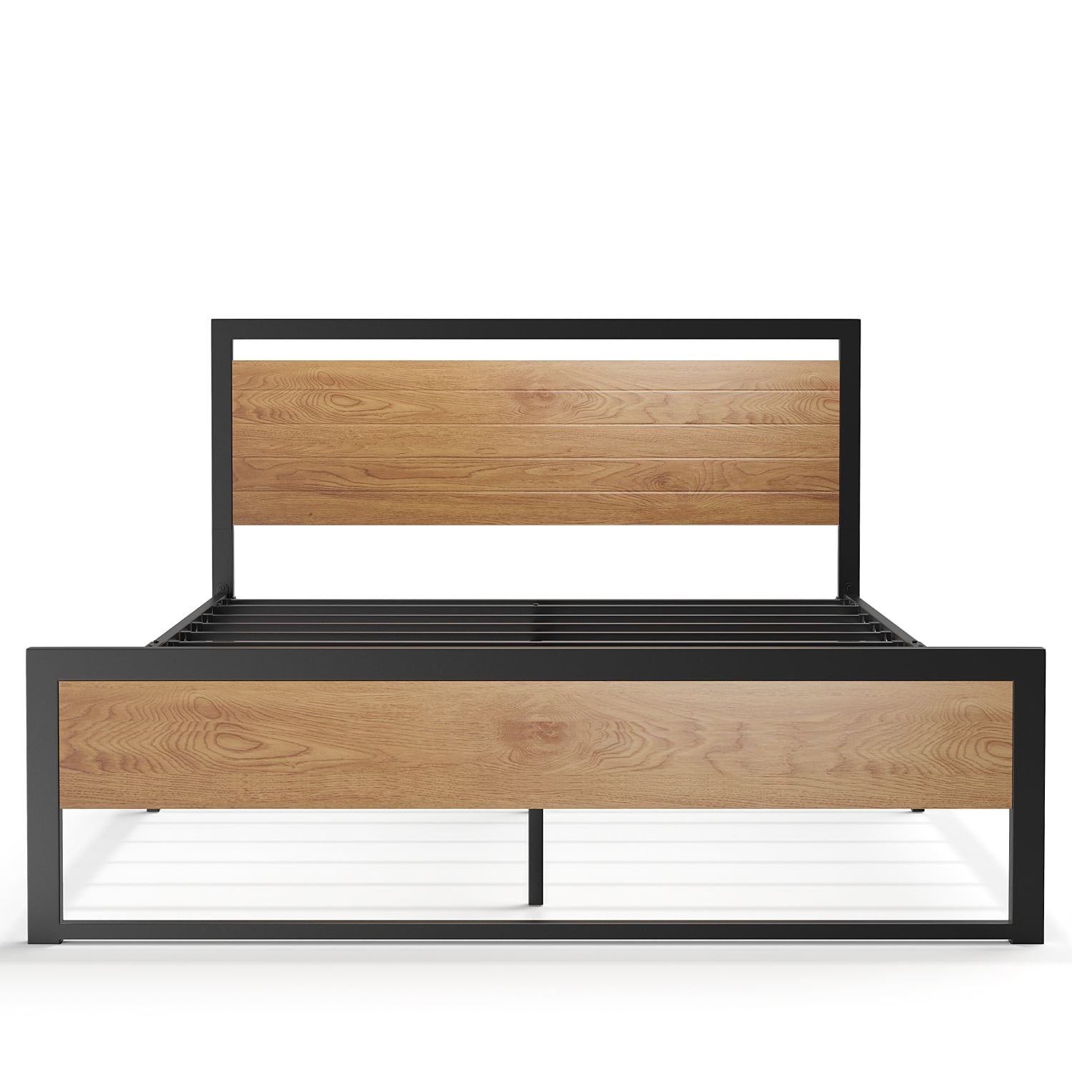 Queen Size Bed Frame Steady Steel Platform with Wood Headboard/Footboard