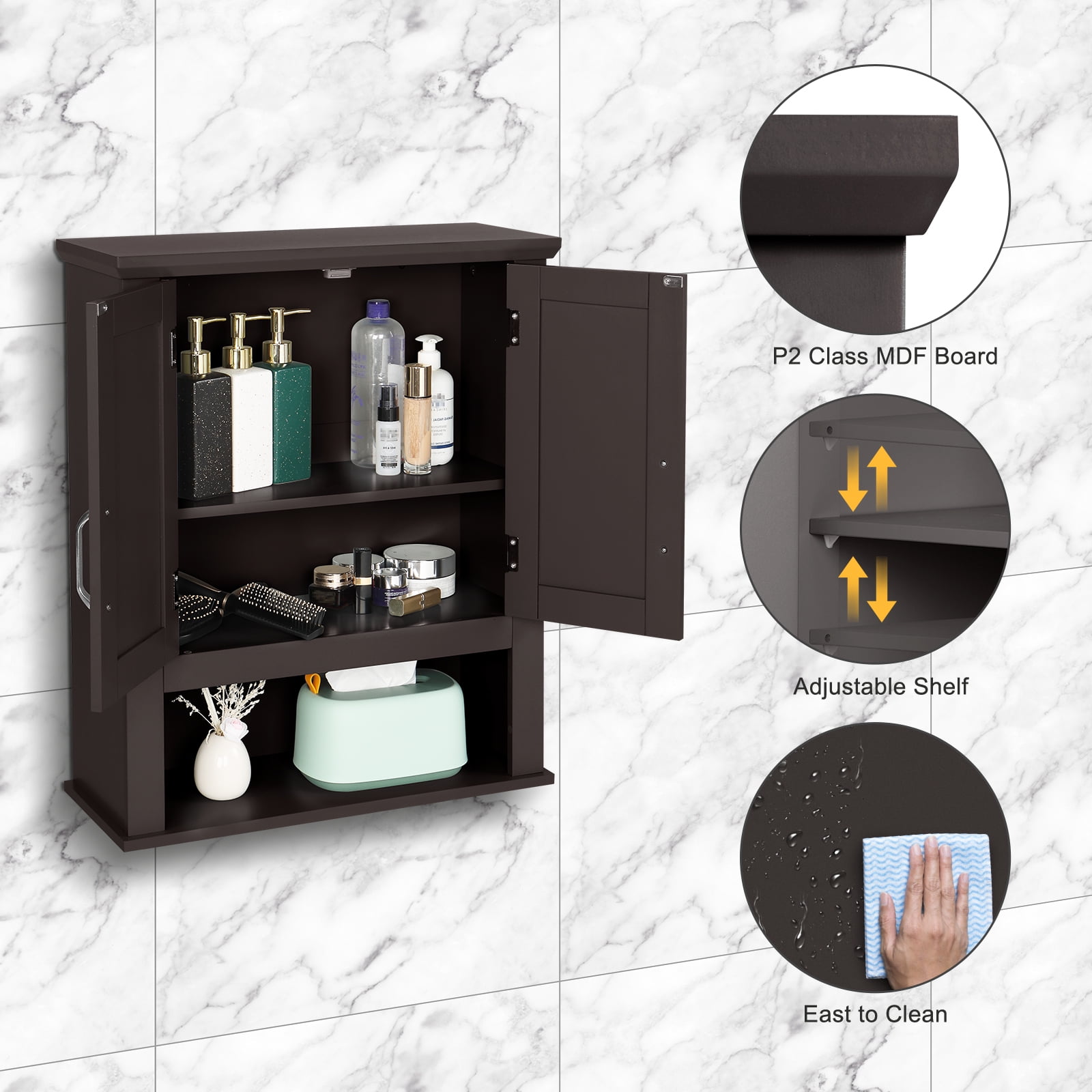 VINGLI Medicine Cabinet Espresso Bathroom Kitchen Office Wall Storage Cabinet Collection Floating Cabinet Organizer with 2-Doors 21" W X 8.5" D X 25.2" H