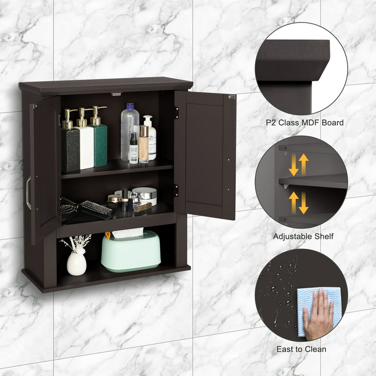VINGLI Medicine Cabinet Espresso Bathroom Kitchen Office Wall Storage Cabinet Collection Floating Cabinet Organizer with 2-Doors 21 inch W x 8.5 inch