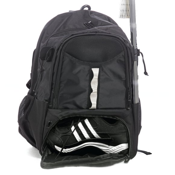 Athletico Turf Extra Large Lacrosse Backpack - Holds Lacrosse & Field Hockey Equipment - Two Stick Holders, Separate Cleats Compartment (Black)