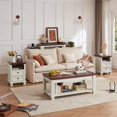 thumbnail image 3 of Joaxswe 3 Pieces Table Set for Living Room, Farmhouse Coffee Table & 2 Side Tables with Charging Station, Rustic Furniture Set, White, 3 of 10