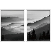 PixonSign Framed Wall Art Collage Print Gallery Set Mountain Valley with Mist Nature Wilderness Photography Realism Rustic Landscape Black and White for Living Room, Bedroom, Office - 12"x16"x2 WHITE