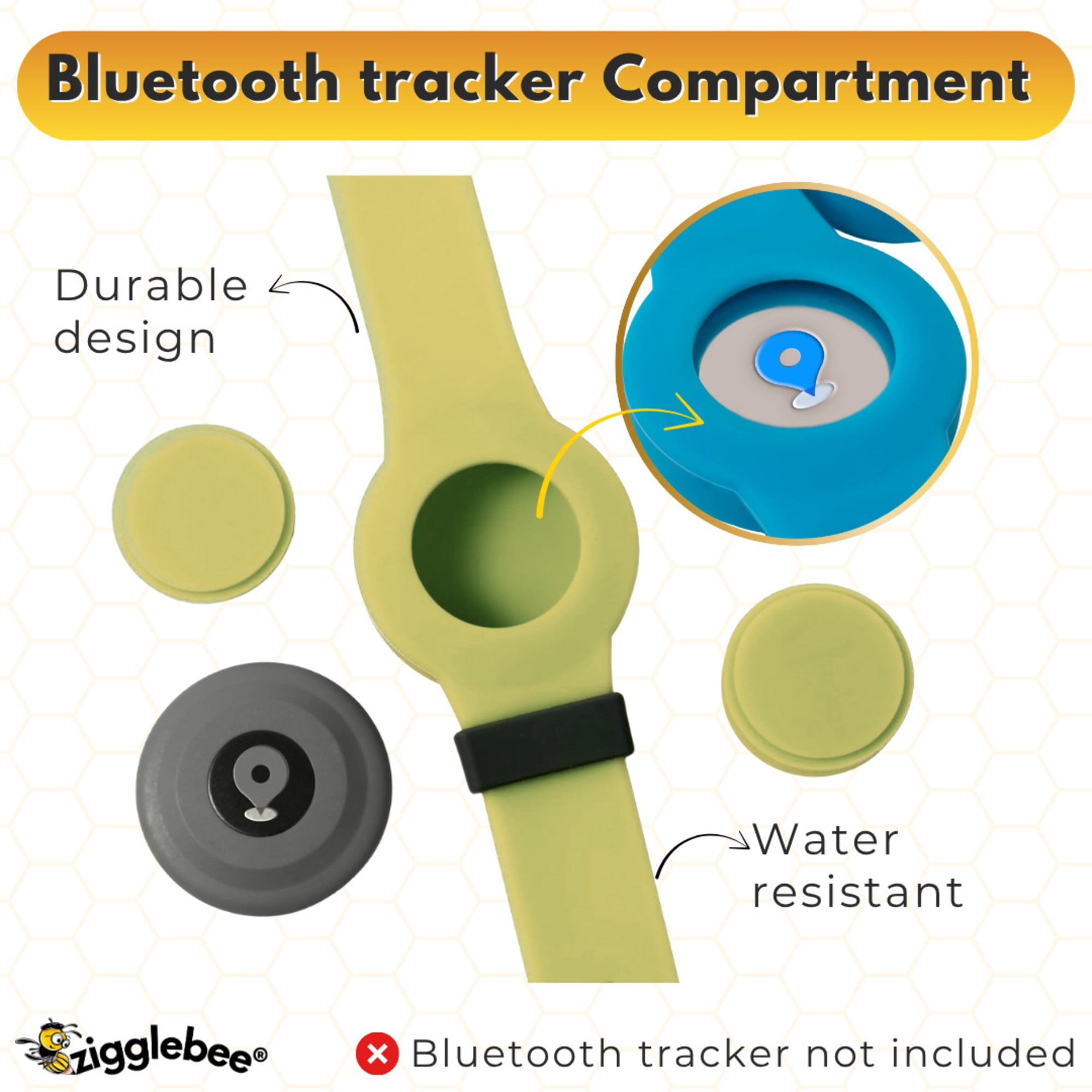 InfoMate by Zigglebee QR Code Medical Bracelet and AirTag Holder Wristband, Canary Yellow, Butterfly Clasp
