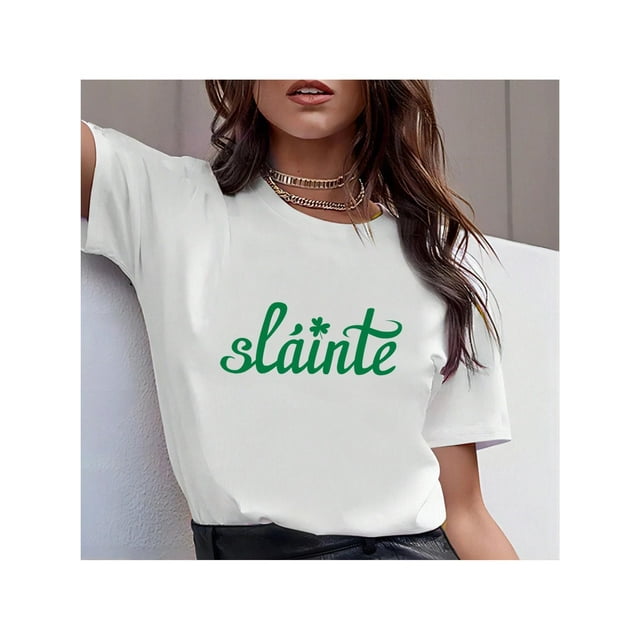 Women's T Shirts Summer Tops Simple Heart Graphic Shirts Sayings Short Sleeve Vacation Casual Blouse Thankful teeCute St. Patrick's Day Graphic Summer Black Crew Neck Casual T-ShirtFather's Day, Mot