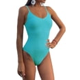 thumbnail image 1 of Traje de baño para mujer Cuello en V Ajustar correas espaguetis Color puro Corte alto Traje de baño de una pieza Verde claro M, 1 of 5