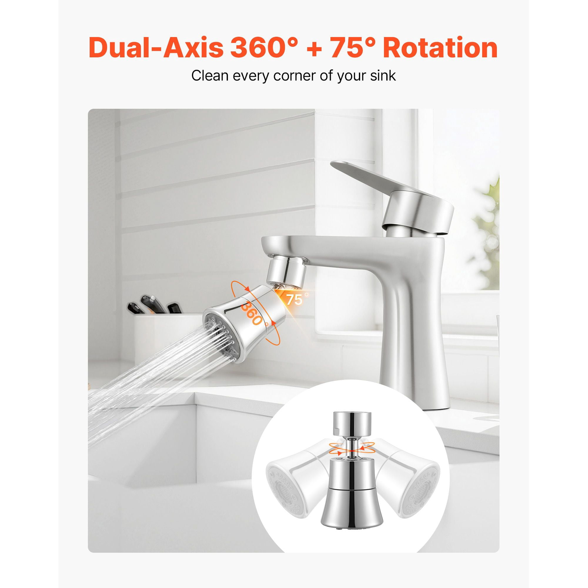 5 Mode Faucet Aerator Adjustable Water Flow Head, Water Saving Splash Proof Faucet Nozzle, Universal Fit 5 Spray Modes for Kitchen Bathroom Sink