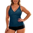 thumbnail image 2 of Conairie High Waisted Tankini Sets For Women Two Piece Swimsuit Plus Size Tummy Control Bathing Suit Tops And Short Solid Color Beach Breathable Swimwear Blue L, 2 of 6
