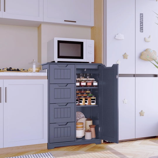 Aiho 31.5 "W Wooden Bathroom Storage Cabinet with 4 Drawers, a Cupboard and Adjustable Dividers for Bathroom,Living room,and Bedroom - Gray