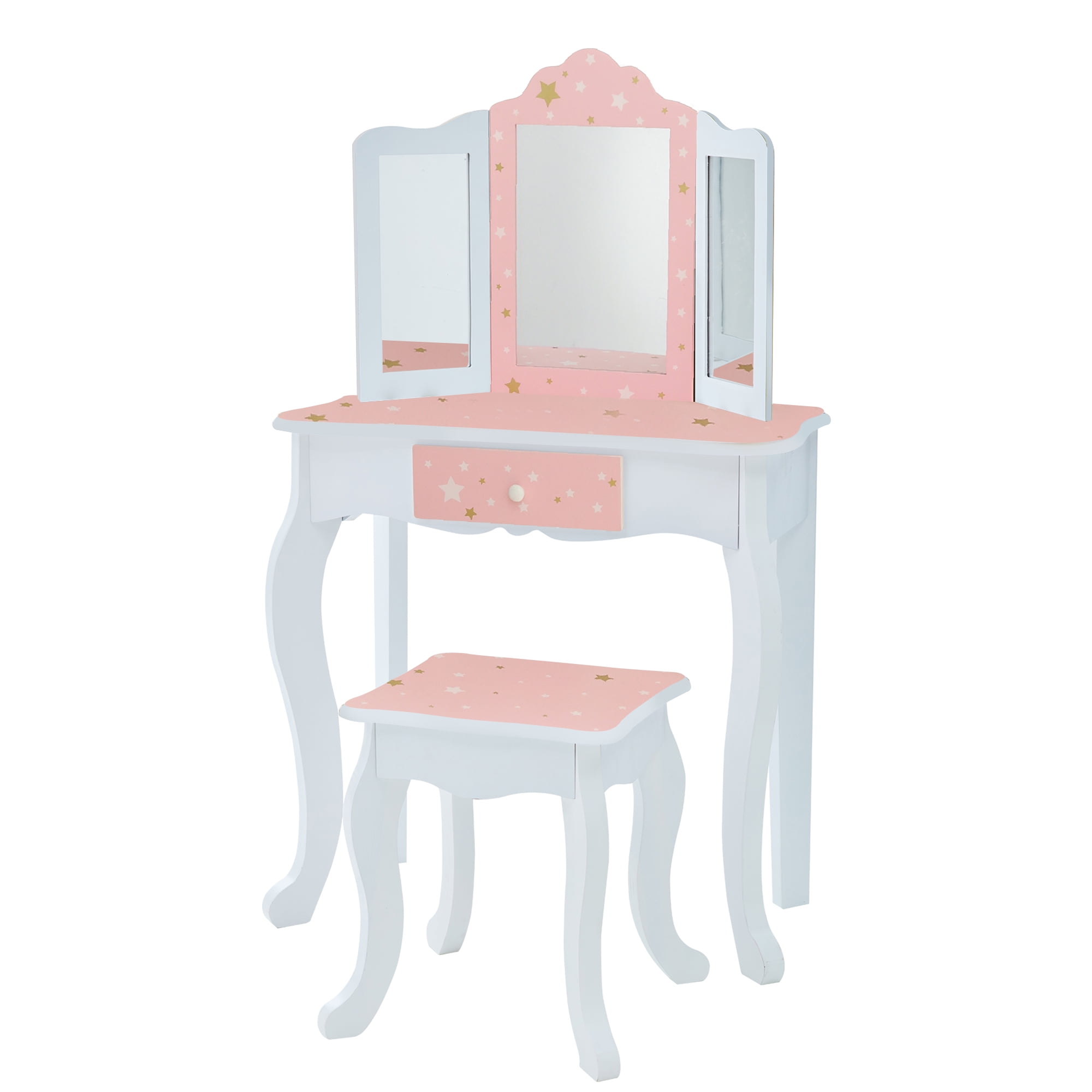 Teamson Kids Fashion Twinkle Star Prints Gisele Play Vanity Set Pink White Walmartcom Walmartcom