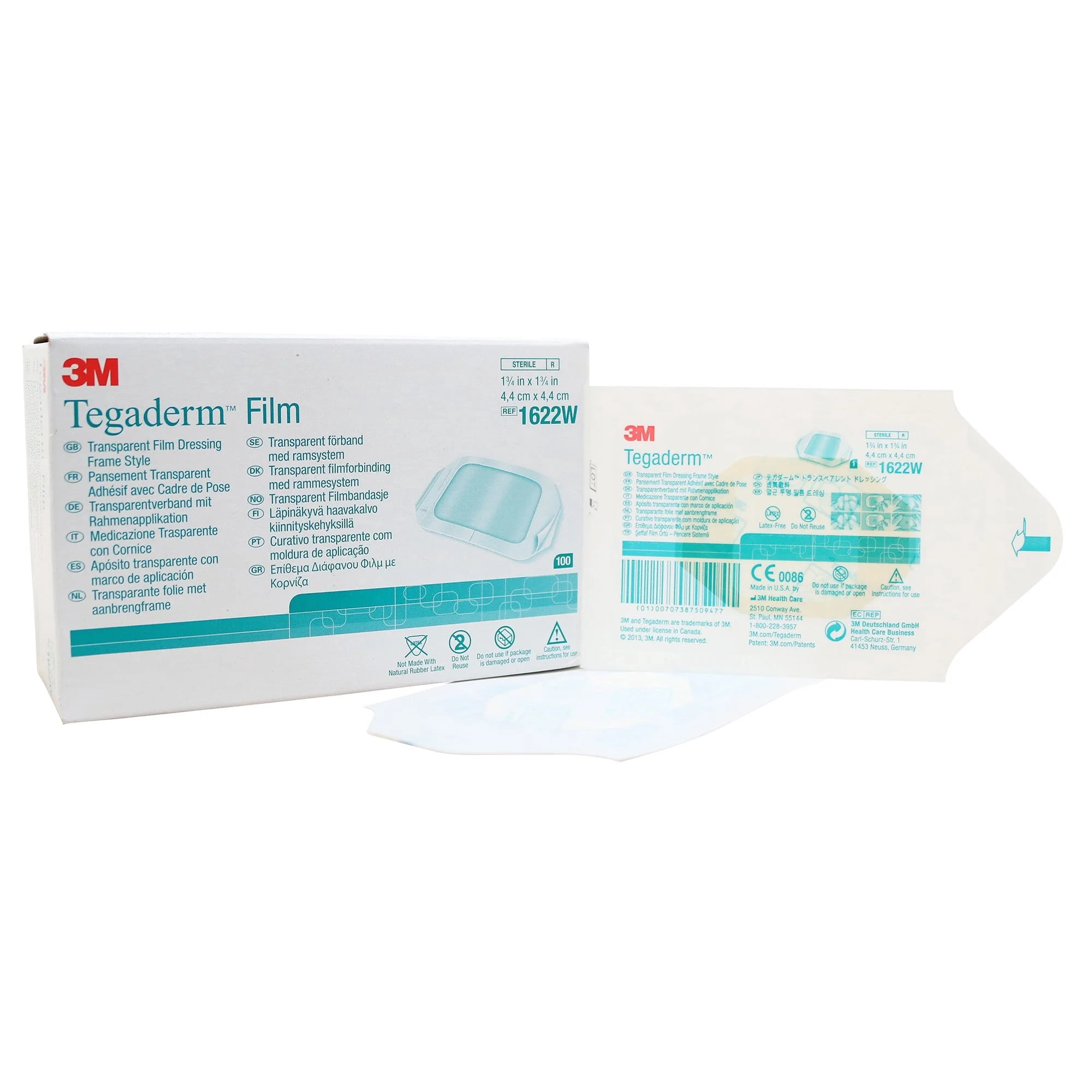3M 1622W Transparent Film Dressing Sacral Picture Frame Style - For Wound, Cuts, Minor Burns, IV Sites, Ulcers, Scrapes First Aid Sterile, Waterproof & Non-Allergic Bandage - 1-¾” x 1-¾” - Pack of 50